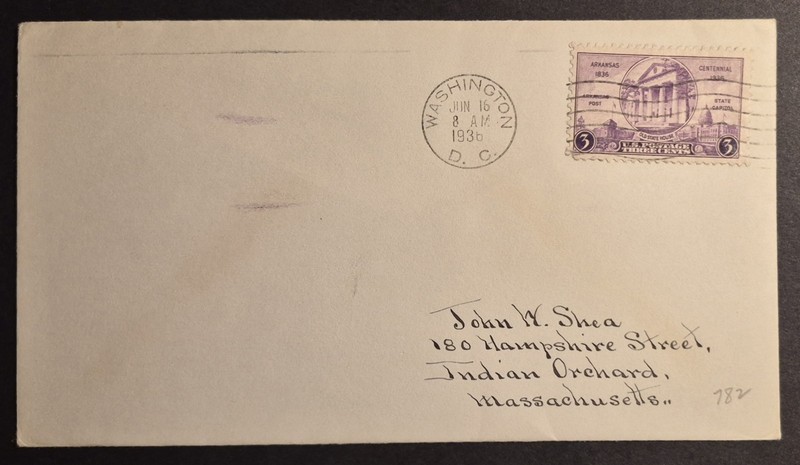 1936 First Day Of Issue FDC US Scott 782 Arkansas Centennial La Salle Cover