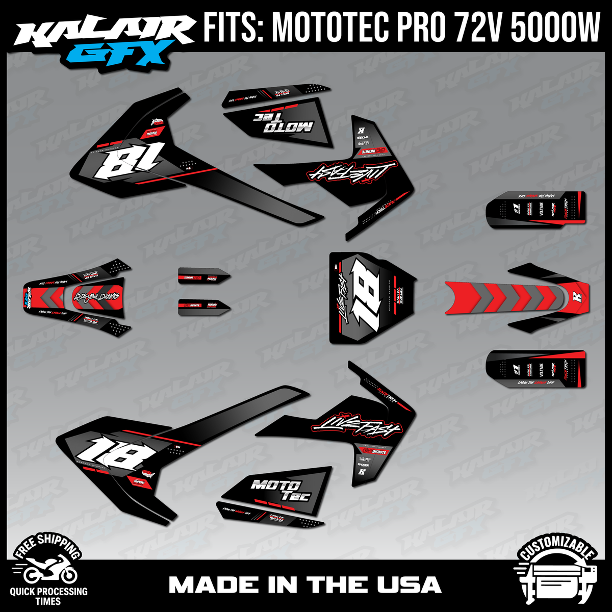 Graphics Kit for MotoTec Pro 72v 5000W (All Years) Rebel Series