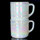 Vintage Federal Glass Iridescent Moonglow Milk Glass Coffee Mugs Pair 3-1/8"