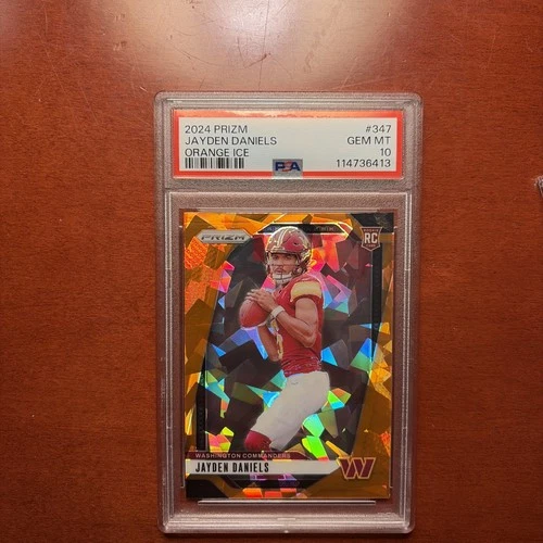 2024 Prizm Jayden Daniels RC Orange Ice Rookie #347 Commanders PSA 10 GEM MT