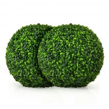 2 Pieces 15.7 Inch Artificial Boxwood Topiary Ball Tree Set - Color: Green - Siz