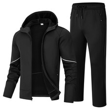 Men's Fleece Track Sweat Suit 2 Piece Set Hooded Winter Warm Up Jogging Track...