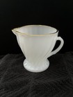 Vintage Anchor Hocking Fire King Milk Glass Swirl Gold Trim Creamer Sugar Bowl — photo 2