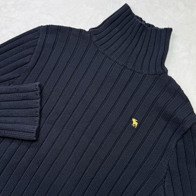 Abercrombie & Fitch Ribbed Turtleneck Sweater Moose Logo Mens Large Blue Y2K 90s