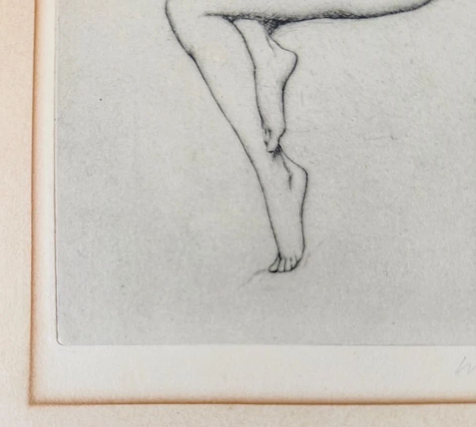 Warren B. Davis “Crescent Lady” / “After the Bath” (Nude) — Drypoint Original - Imagem 4 de 4