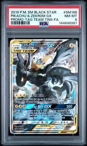 2019 Pikachu & Zekrom GX Tag Team Black Star Promo SM168 PSA 8