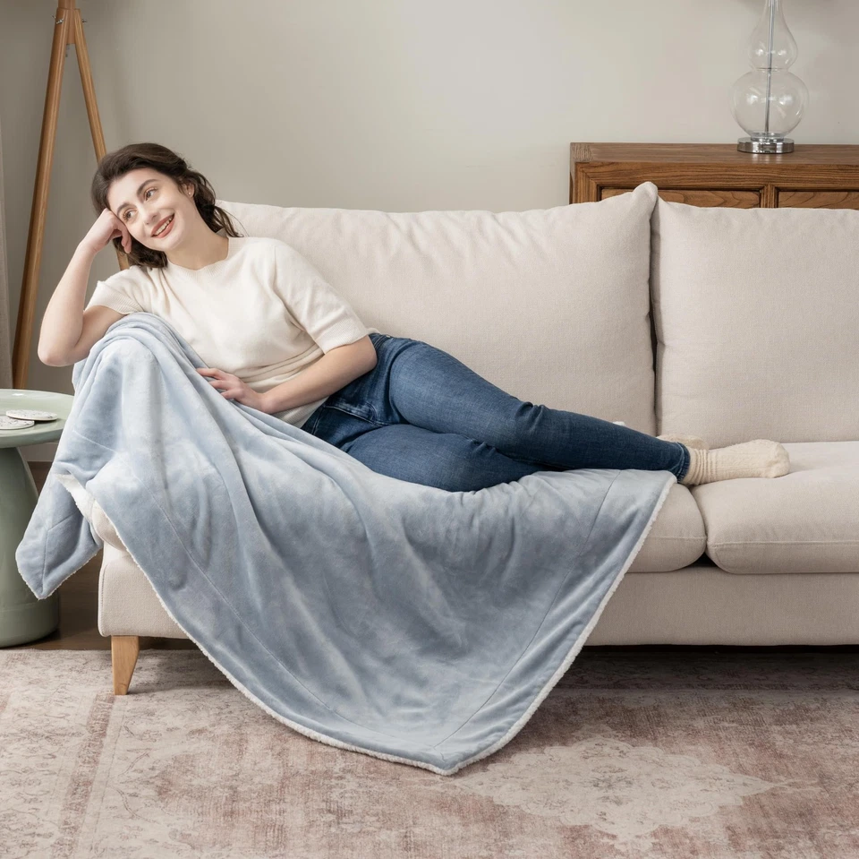 -Manta Sherpa, visón loft cálido y suave reversible para sofá, sofá... Foto 4 de 4