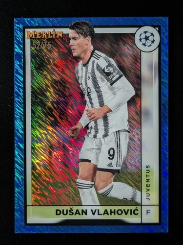 2022-23 Topps Merlin Chrome UEFA DUSAN VLAHOVIC 52/75 Blue Shimmer Refractor #82