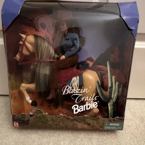 Vintage Mattel Blazin' Trails Barbie Doll & Horse Playset 12 in 1998 NRFB