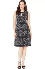 Michael Kors Womens Black Wildflower Mix A Line Tier Dress Sz M Knee Length