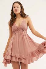 New Free People Fp One Adella Slip Mini Dress Pink Crochet S