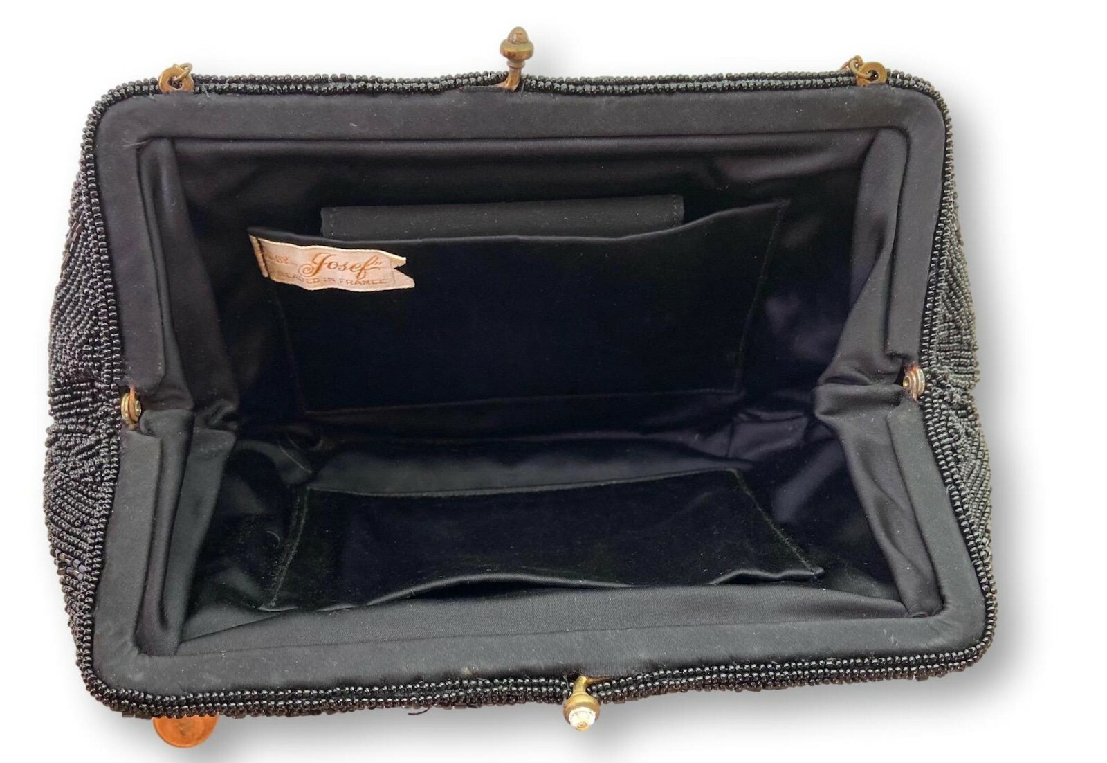 Bags...by Josef, 1940s Black HandBeaded Pouch Purse, Made in France