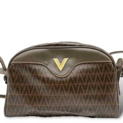ヴィトン VALENTINO Shoulder Bag Crossbody V Logo Leather Brown women's USED