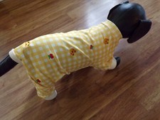 pet dog pajamas,stretchy,yellow plaid,bears cherries, Small  read size details 
