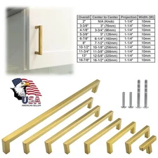 Brushed Gold Kitchen Square Cabinet Handles Drawers Pulls Knobs Stainless Steel