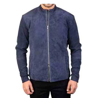 Men's Blue Jacket Real Suede Leather Fashion Biker Casual Outwear Stylish Soft