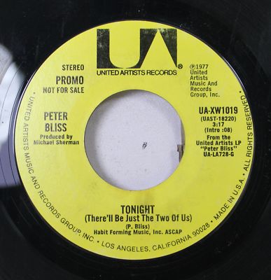 Rock Promo 45 Peter Bliss - Tonight (There'Ll Be Just The Two Of Us) / Tonight (