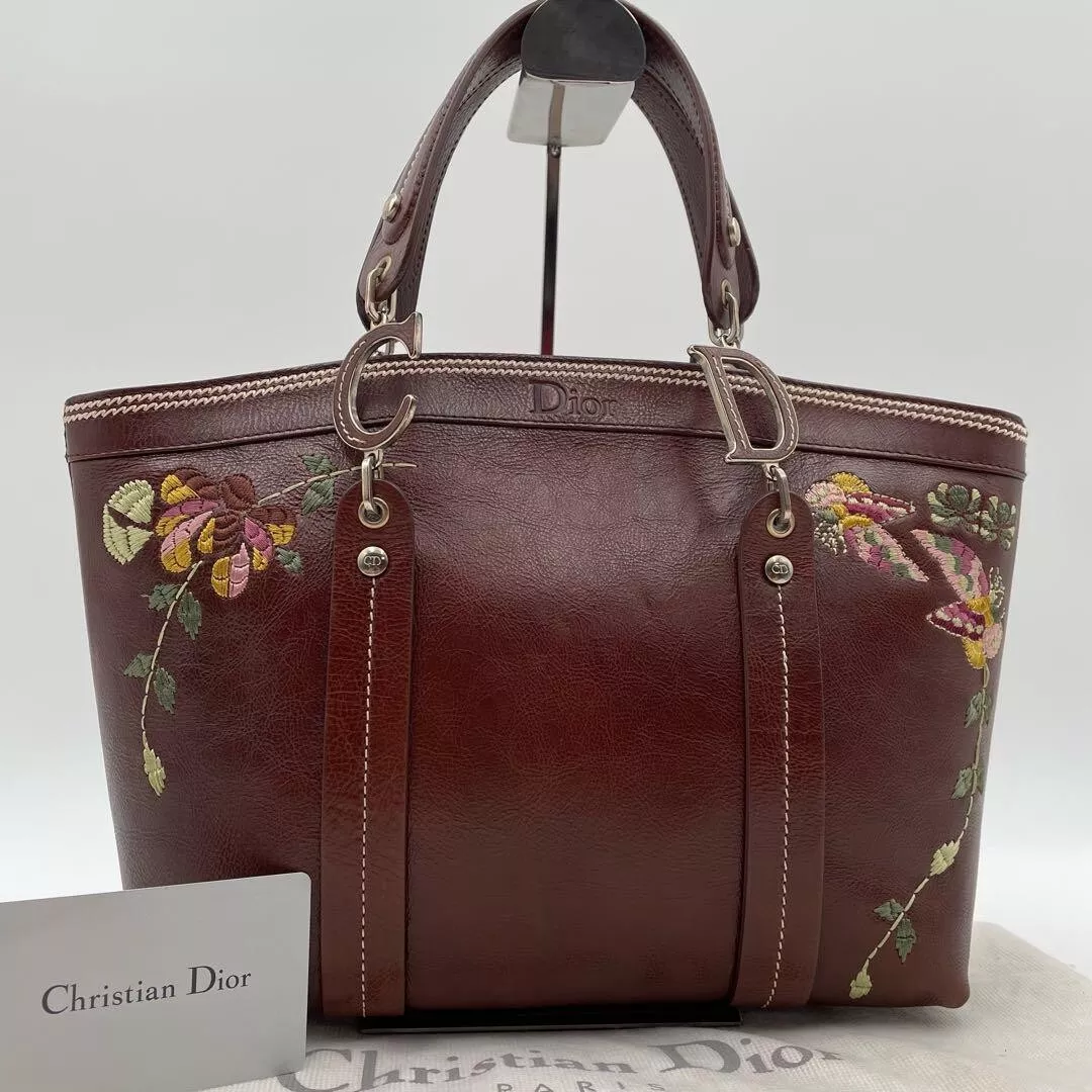 Sac à main CHRISTIAN DIOR Trotter CD Hardware cuir brodé floral marron