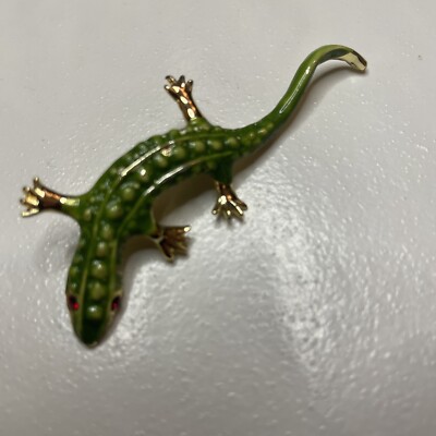 Vintage Salamander Lizard Brooch Pin Green Enamel Amphibian