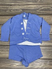 Vintage Jackney Boys Infant Baby Sweater Set Shirt Shorts Suspenders Cardigan