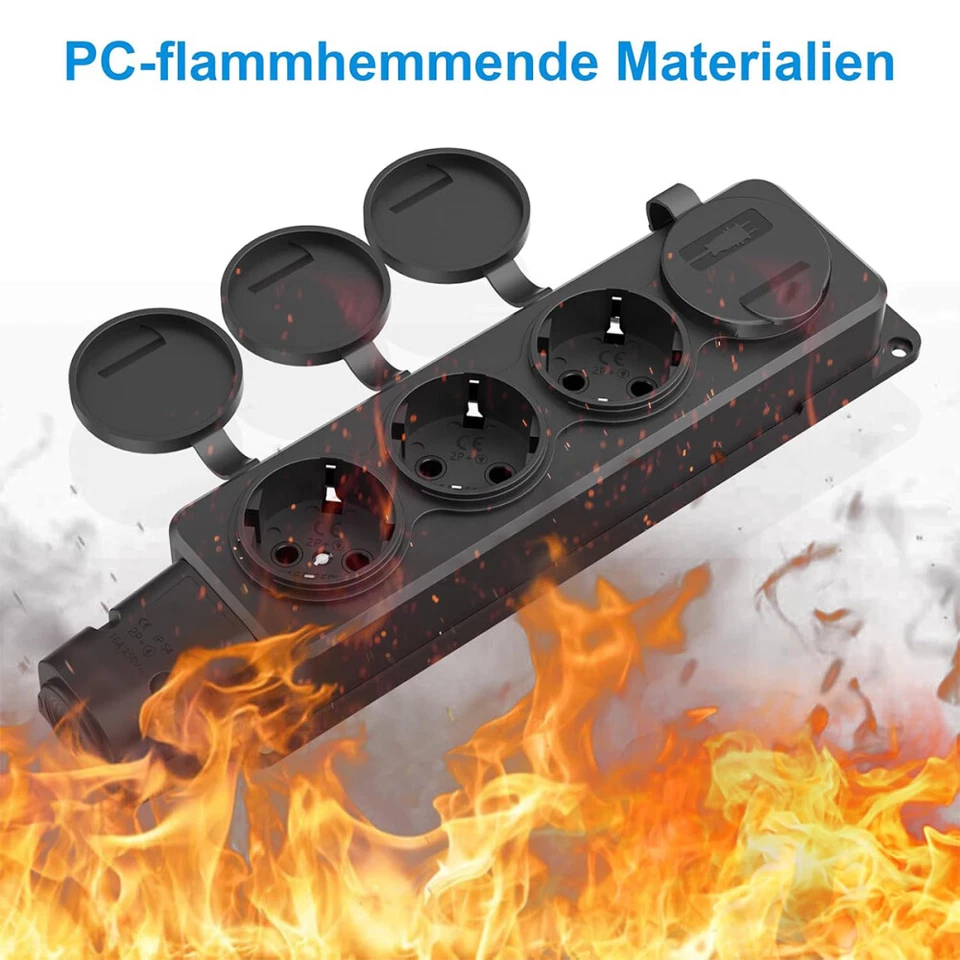 Steckdosenleiste 4 Fach Außen Outdoor IP54 Mehrfachstecker Strom Steckdose NEU - Bild 3 von 4