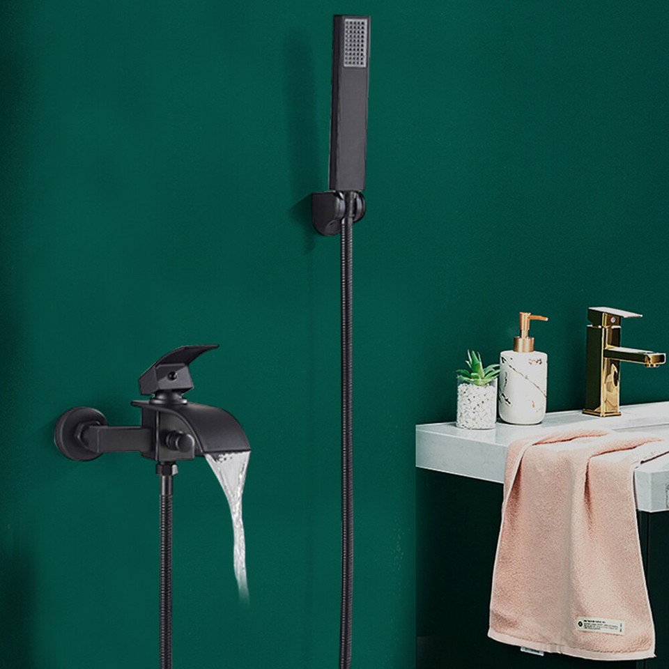 Black Bathtub Tap Bath Brass Mixer Tap Attachment with Hand Shower WallMounted eBay