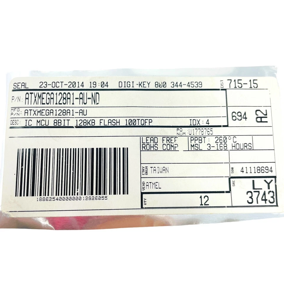 7 pcs Atmel ATXMEGA128A1-AU Integrated Circuits Flash 8-16 Bit 32 Mhz 128 KB - Image 3 of 4