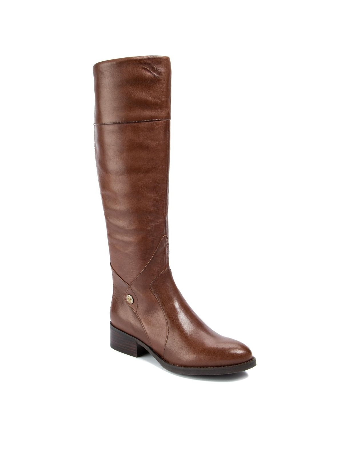 Женские коричневые кожаные сапоги на молнии на наборном каблуке с миндалевидным носком и заклепками на подошве 6.5