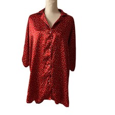 Vtg Victoria  s Secret Gold Label Red Pearl Button PJ Shirt Nightie M/L