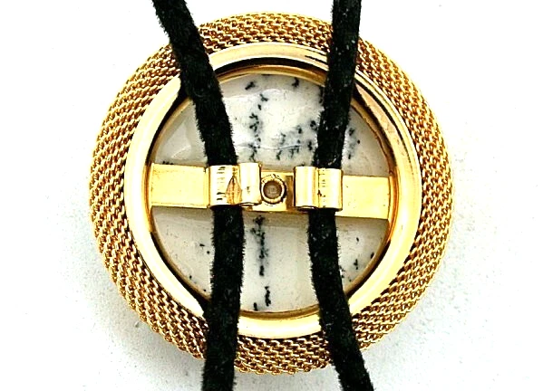 84 Carat Dendridic 37mm White Opal Cab Gold Color Mesh Bolo Tie Cord Tip EPBT407 - Изображение 3 из 3