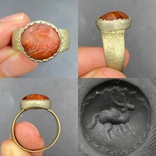 Stunning rare ancient Roman Agate stone Animal Intaglio bronze ring