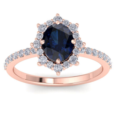 Ring 14 Karat Rotgold 1 3/4 Karat ovale Form Saphir und Diamant