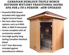 Hemlock Triple Bench Outdoor Wet Dry Traditional Sauna Steam Spa 4 6 Person HUGE