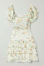 LOVE SHACK FANCY KIMBA  SILK RUFFLED MINI DRESS FLORAL CONFETTI 4 NWT