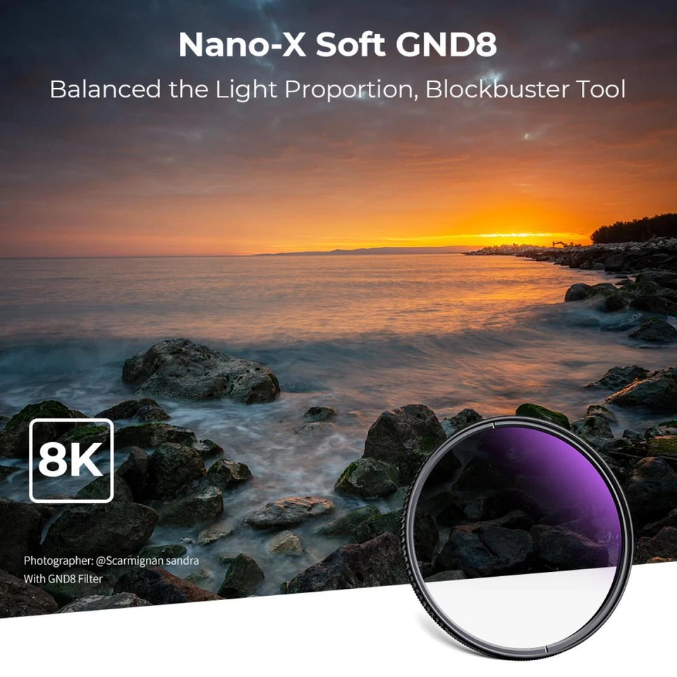 K&F Concept Lens Filter GND8 67mm 77mm 82mm NANO X Graduated Neutral Density - Image 3 of 4