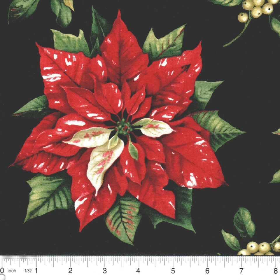 Tela de algodón 100 % flores de pascua grandes de Tis the Season se vende por 1/4 yarda Foto 4 de 4