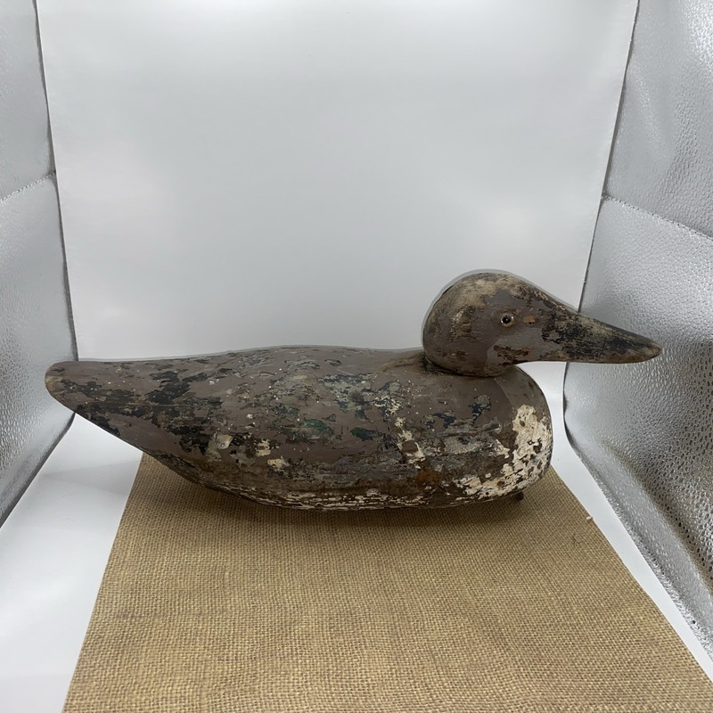 Vintage Carved Antique Wooden Duck Decoy Used Weighted Glass Eyes