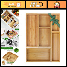 5 PCS Bamboo Drawer Organizer Set - Multi-Use Wood Storage Dividers for Kitchen,