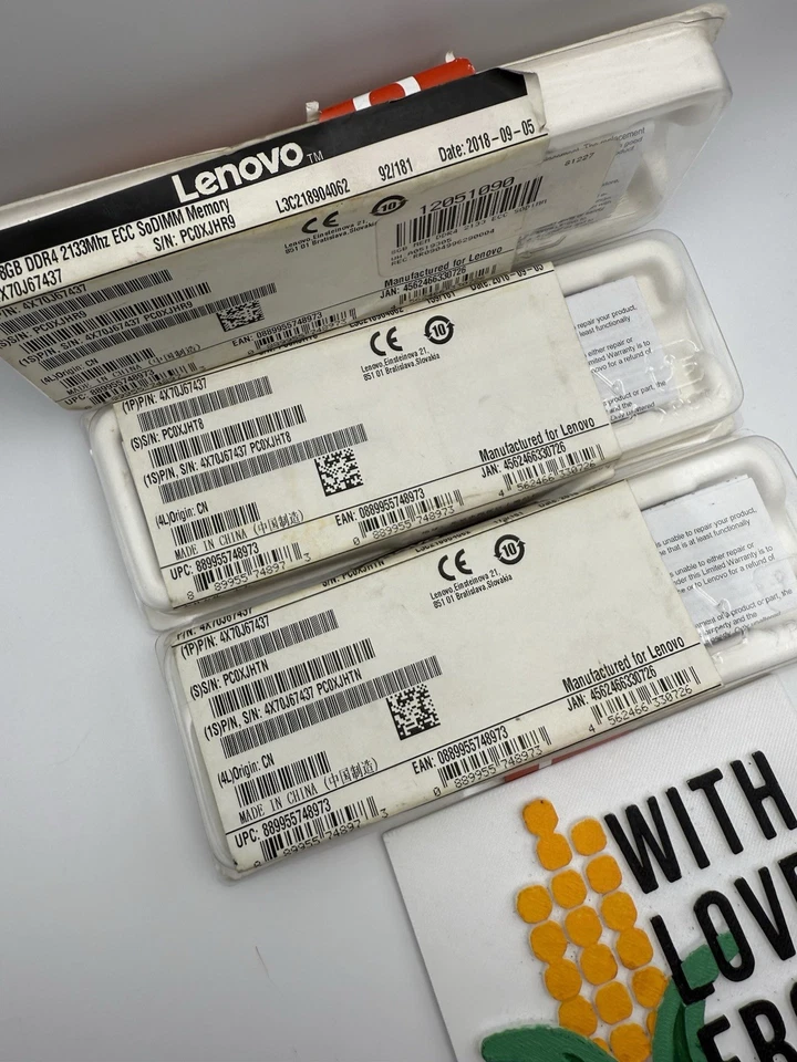 (3) Lenovo DDR4 8 GB SO-DIMM 2400 MHz ECC RAM Memory (4X70M60574) - New/Sealed - Image 2 of 2