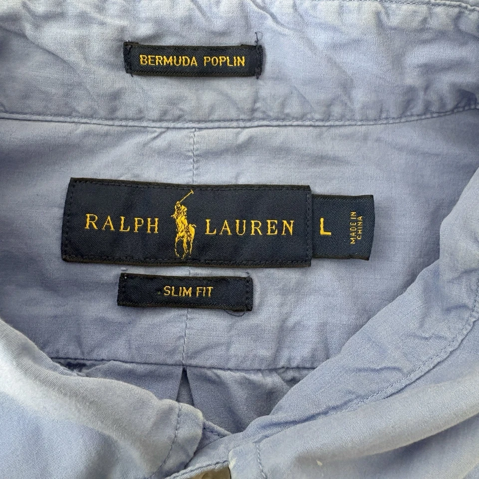 Camisa Ralph Lauren Abotonada Manga Larga Para Hombre Talla Grande Azul Calce Ajustado Popelina Foto 4 de 4