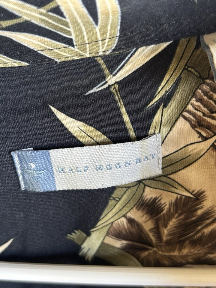 Half Moon Bay Men Button Up Shirt L Black Hawaiian Tropical Leaves Short Sleeve - Image 2 of 4