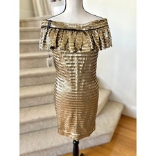 SHO Tadashi Shoji Liquid Gold Sequin Off the Shoulder Mini Dress G1N