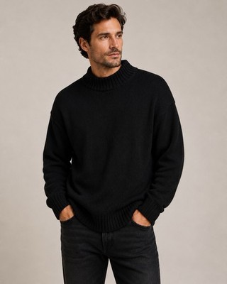 Gap Men s XL Tall 100% Cotton Black Mock Neck Sweater Chunky Knit NWOT