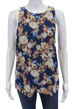 J Crew Silk Floral Print Round Neck Sleeveless Pullover Blouse Blue Size 10
