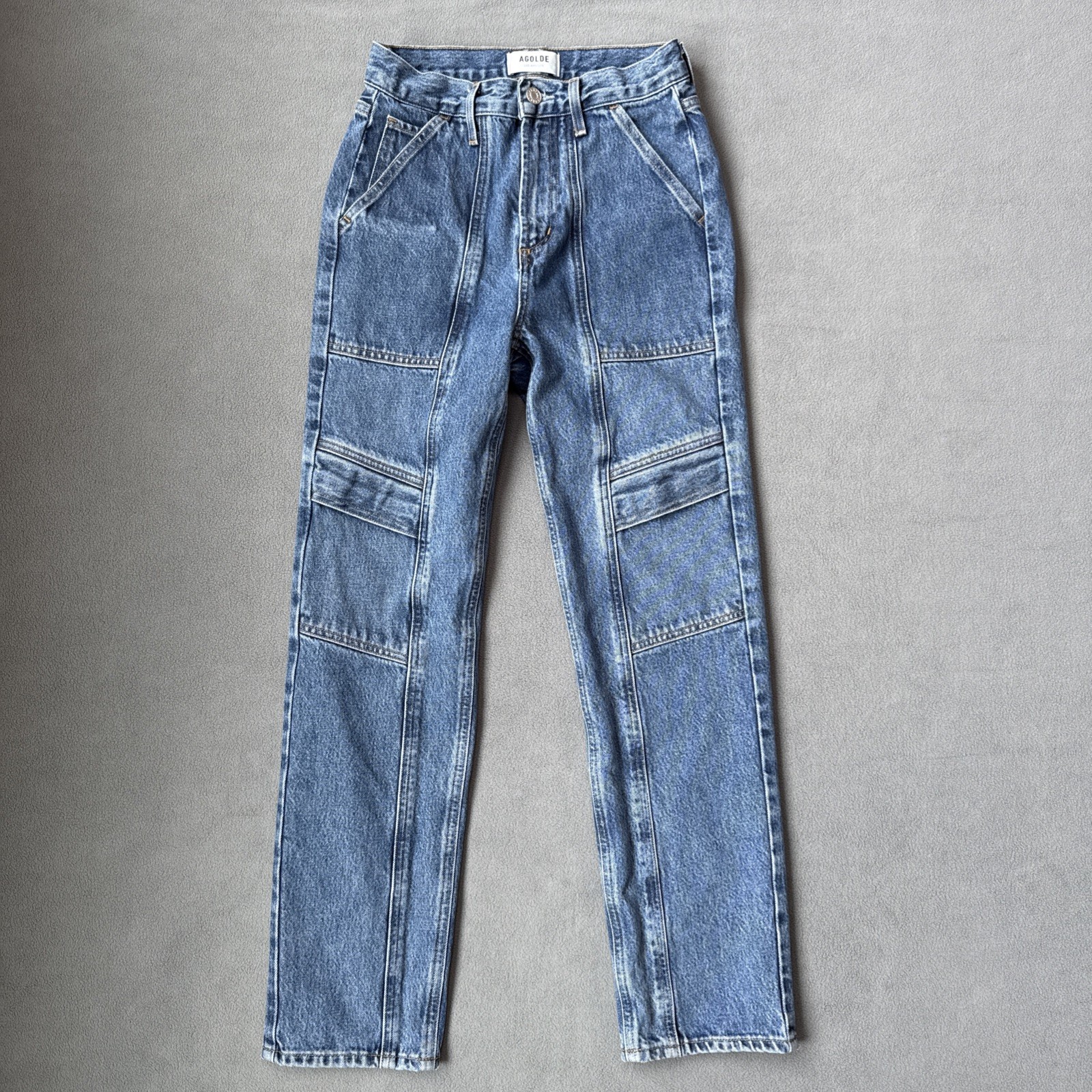 AGOLDE Cooper Cargo Jeans Womens 23 Blue High Rise Straight Leg Utility Denim
