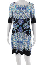 Eliza J Women Shift Dress Blue Floral Short Sleeve Polyester Blend Size 2