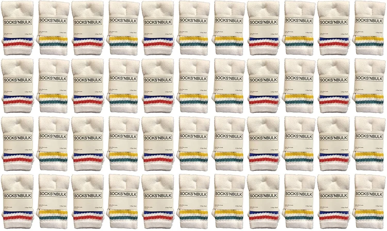 48 Pairs of Kids Cotton Tube Socks White With Stripes Size 4-6 - Boys Crew Sock
