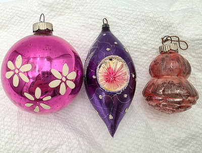 Shiny Brite Austria Ornaments Shooting Star Mercury Glass Lot 3 pc Rosebud VTG