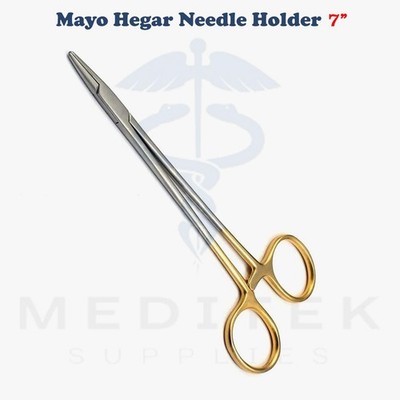 TC Mayo-Hegar Needle Holder, 7'', Straight, Serrated Jaws, Premium