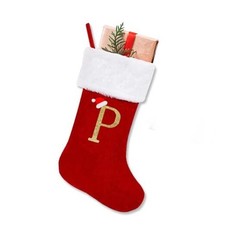 ALIBBON 20 Inches Monogram Christmas Stockings with Initials Large Red Velvet P